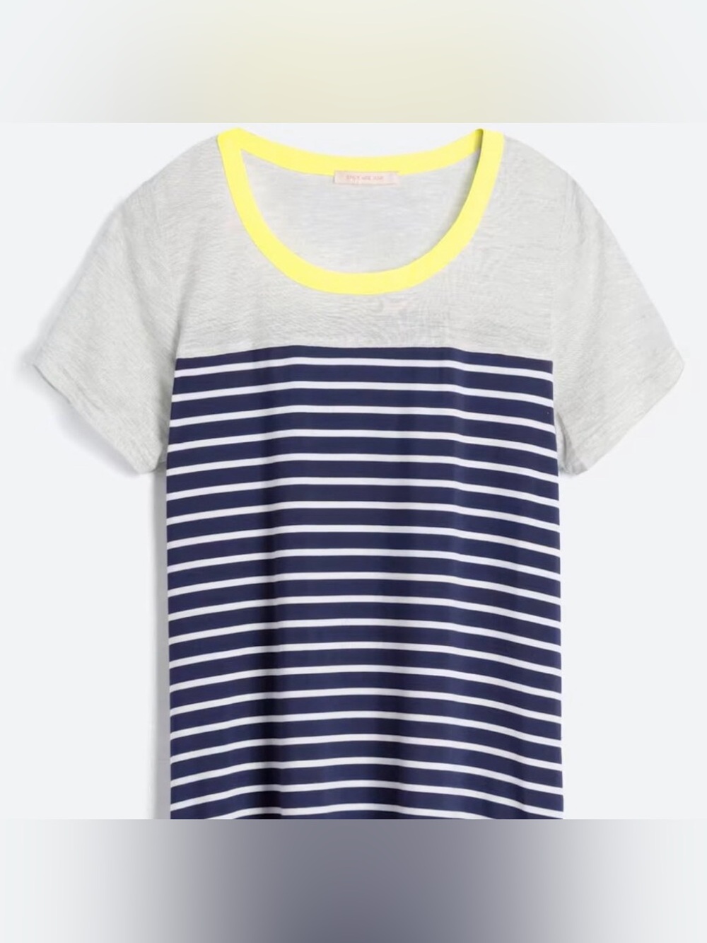 NWT Skies Are Blue Navy, White & Light Gray Striped Tee with Yellow Trim